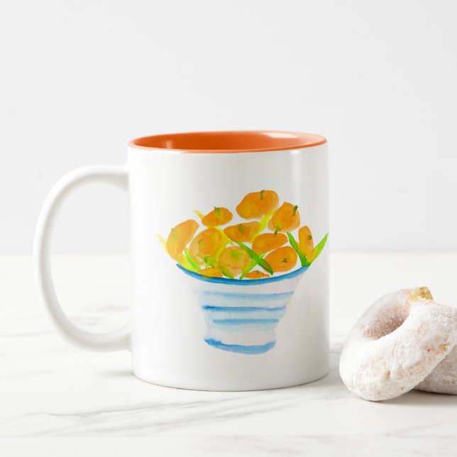 Caneca De Café Em Dois Tons Fruta de aquarela de kumquats laranja (Com Donut)