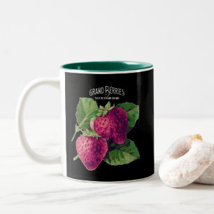 Caneca De Café Em Dois Tons Fruta De Berry De Morango Preto Adicione Seu Nome