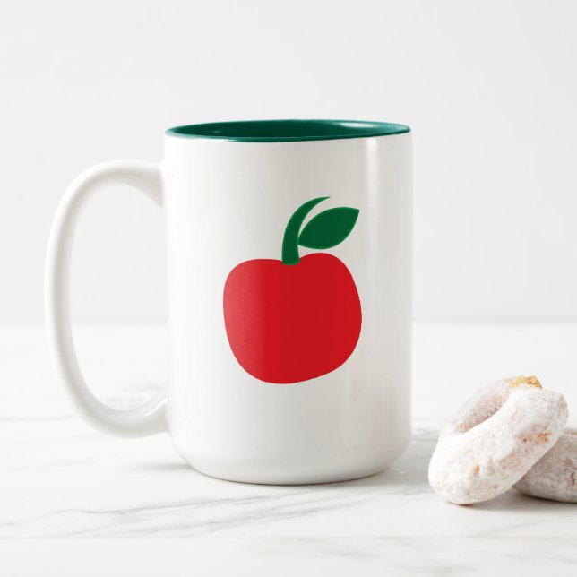 Caneca De Café Em Dois Tons Fruta Maçã  (Com Donut)
