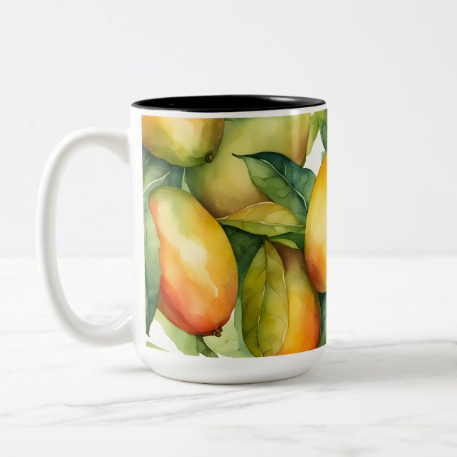 Caneca De Café Em Dois Tons Frutas e Folhas de Manga  (Esquerda)