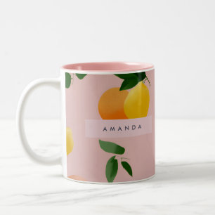 Caneca De Café Em Dois Tons Frutas laranja-limão cor-de-rosa-branca personaliz