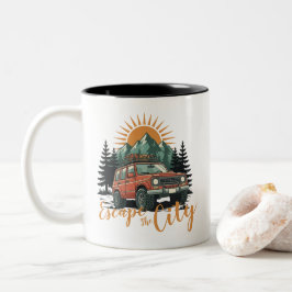Caneca De Café Em Dois Tons Fuga de Aventura 4x4 Overland Vintage da Cidade