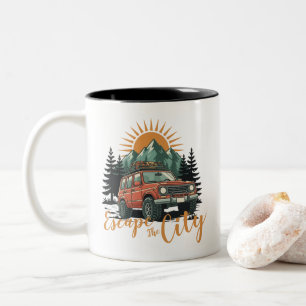 Caneca De Café Em Dois Tons Fuga de Aventura 4x4 Overland Vintage da Cidade