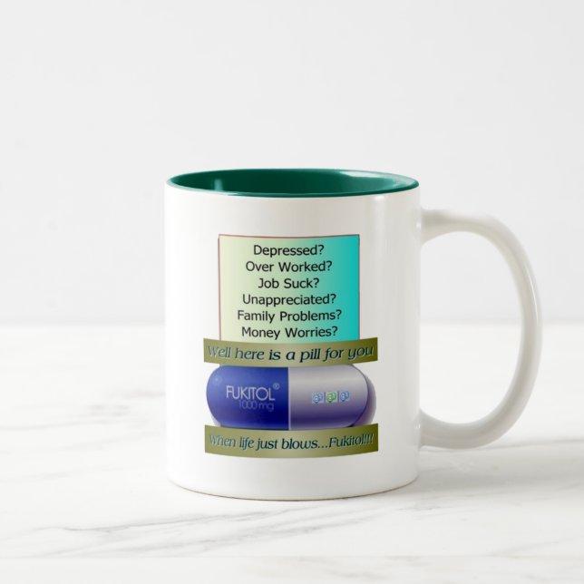 Caneca De Café Em Dois Tons Fukitol, trabalho não suga, sobre trabalhado, (Direita)