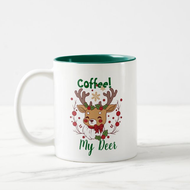 Caneca De Café Em Dois Tons FUN Brown & Green Natal 'My Deer' (Esquerda)