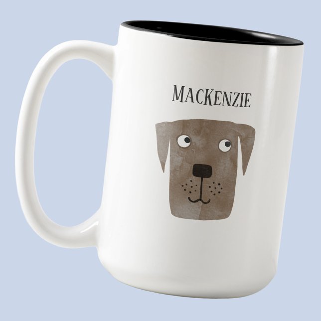 Caneca De Café Em Dois Tons Fun Chocolate Labrador Retriever Dog Personalized (Fun personalized custom name watercolor dog mug for animal lovers)