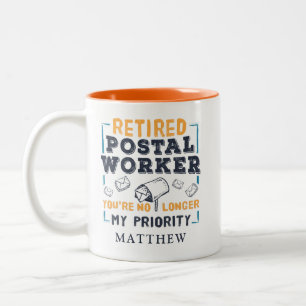 Caneca De Café Em Dois Tons Funcionário Postal Aposentado Prioridade de Aposen