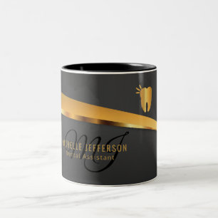 Caneca De Café Em Dois Tons Funcionarios dentais - preto e ouro