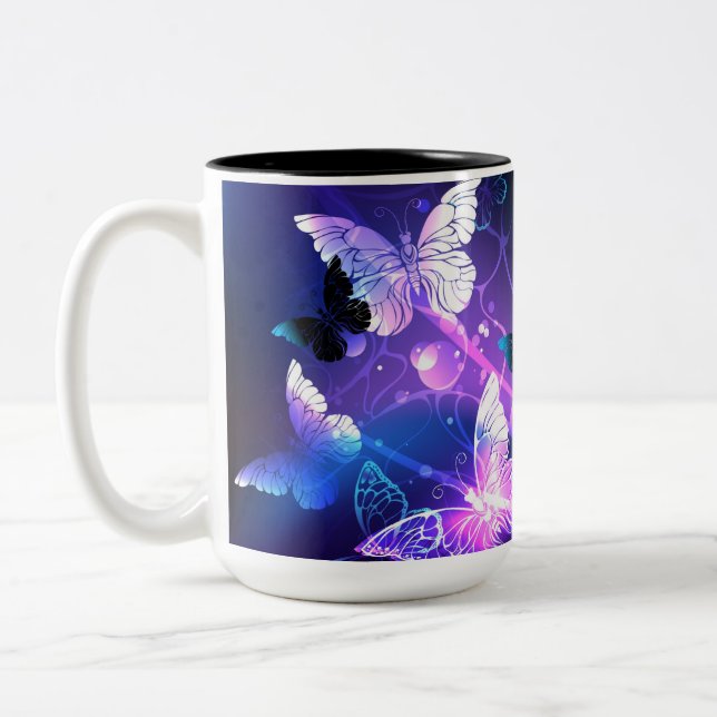 Caneca De Café Em Dois Tons Fundo com Borboletas Noturnas (Esquerda)