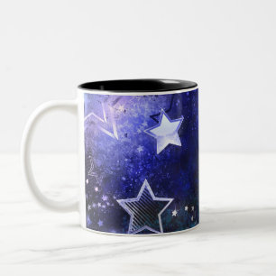 Caneca De Café Em Dois Tons Fundo de Espaço com Estrelas