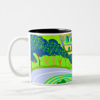 Caneca De Café Em Dois Tons fundo de primavera Natureza. Ilustração vetorial f