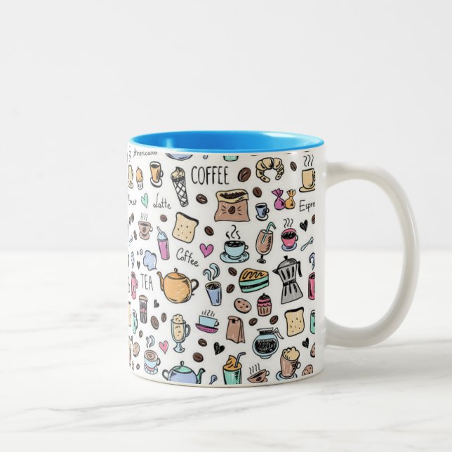 Caneca De Café Em Dois Tons Fundo de rabisco (Direita)