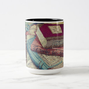 Caneca De Café Em Dois Tons Fundo dos Livros Vintage