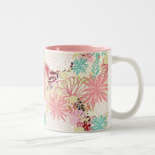 Caneca De Café Em Dois Tons Fundo floral 4 (Direita)