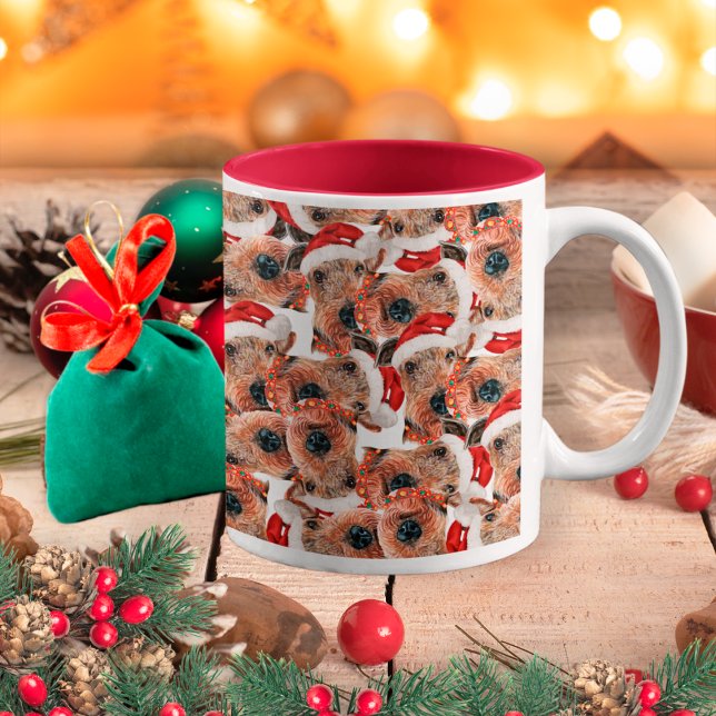 Caneca De Café Em Dois Tons Funny Airedale Terrier Padrão de Natal (Criador carregado)