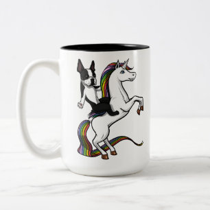 Caneca De Café Em Dois Tons Funny Boston Terrier Dog pilotando Unicorn