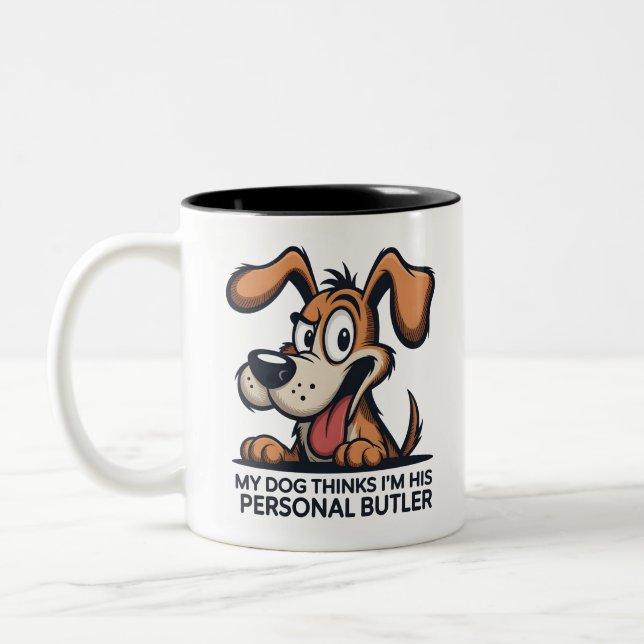 Caneca De Café Em Dois Tons Funny Cartoon Dog Butler Quote (Esquerda)
