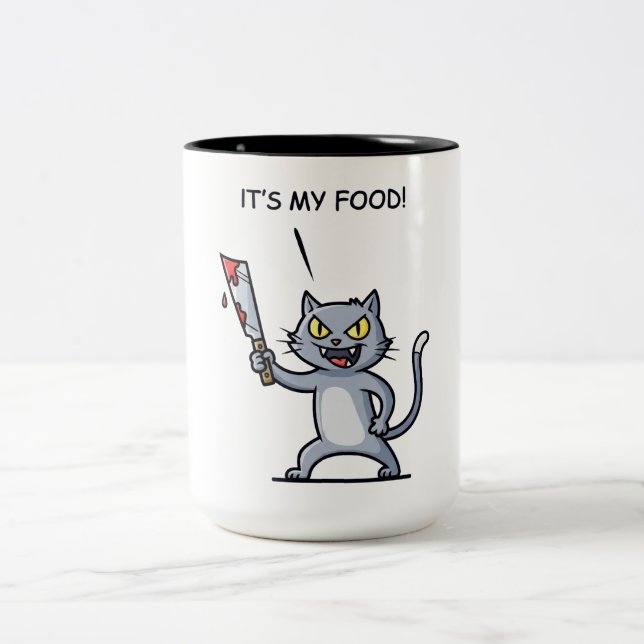 Caneca De Café Em Dois Tons Funny Cat with Knife (Centro)