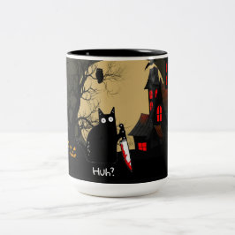 Caneca De Café Em Dois Tons Funny Cat With Knife Custom Text Halloween Mug