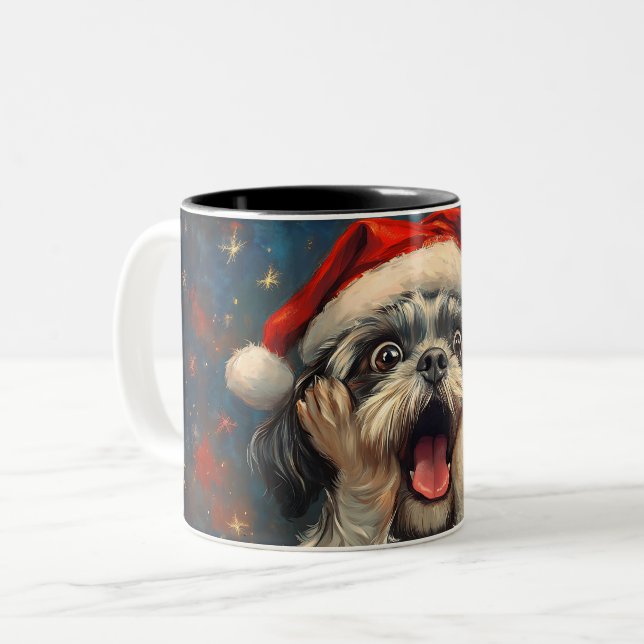 Caneca De Café Em Dois Tons Funny Christmas dog Mugs | Merry Christmas Mug (Frente Esquerda)