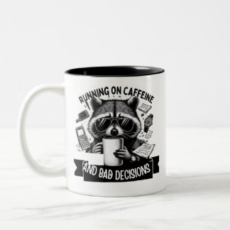 Caneca De Café Em Dois Tons Funny Coffee Raccoon – Caffeine & Bad Choices Art