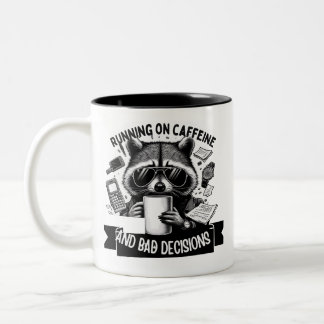 Caneca De Café Em Dois Tons Funny Coffee Raccoon – Caffeine & Bad Choices Art