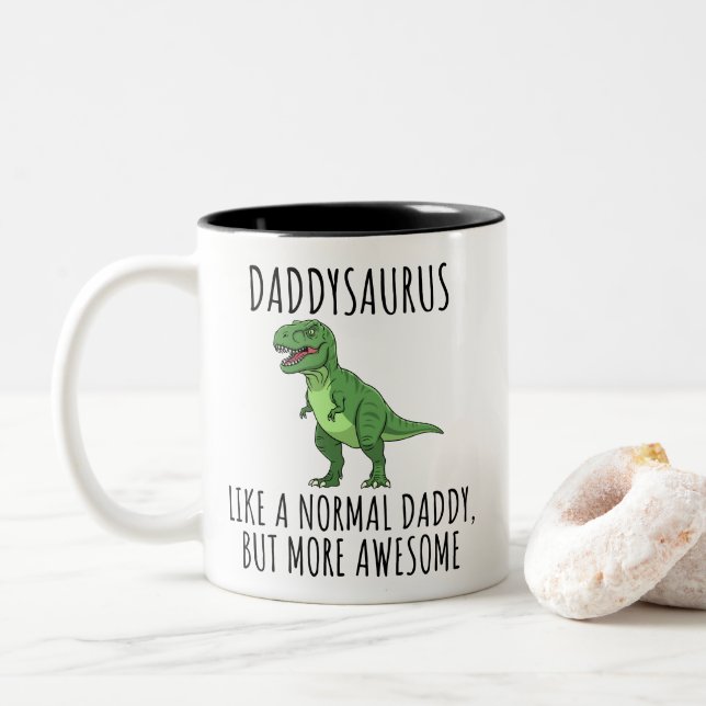 Caneca De Café Em Dois Tons Funny Daddy Dinosaur Daddysaurus (Com Donut)