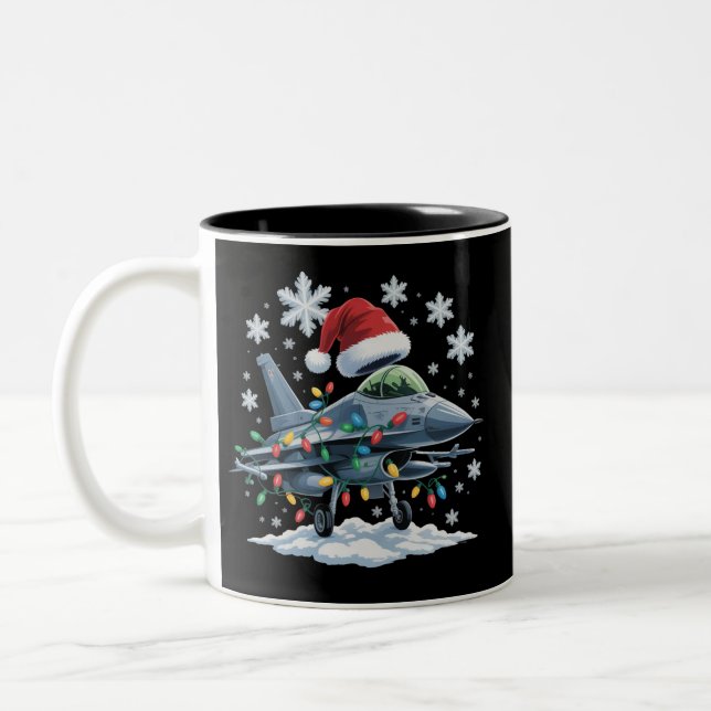 Caneca De Café Em Dois Tons Funny Jet Fighter Military Christmas Holiday Xmas (Esquerda)