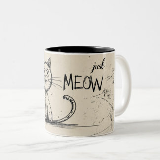 Caneca De Café Em Dois Tons Funny Minimalist Cat Illustration With "Just Meow"
