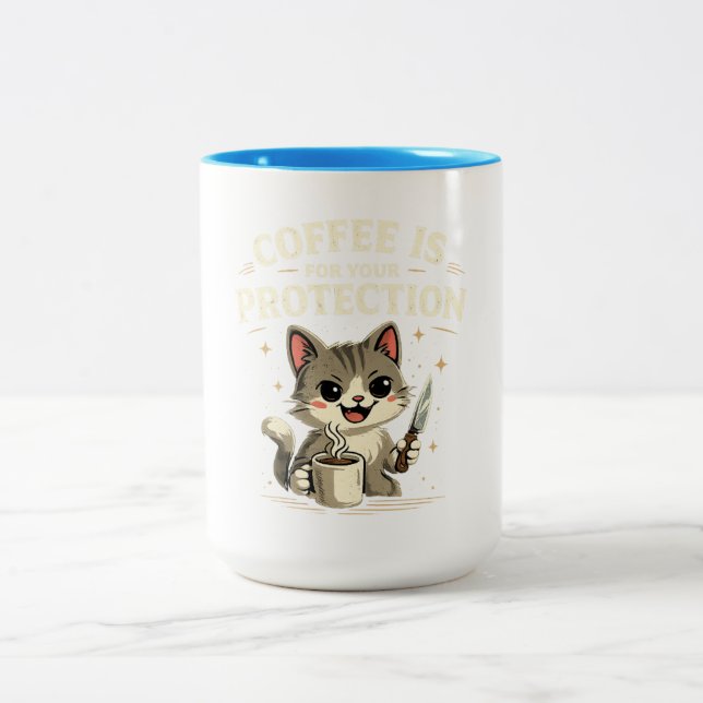 Caneca De Café Em Dois Tons Funny Mug, Coffee is for your protection. (Centro)