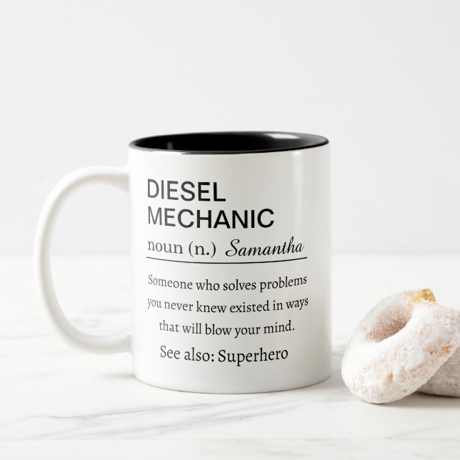 Caneca De Café Em Dois Tons Funny Personalized Diesel Mechanic Definition (Com Donut)
