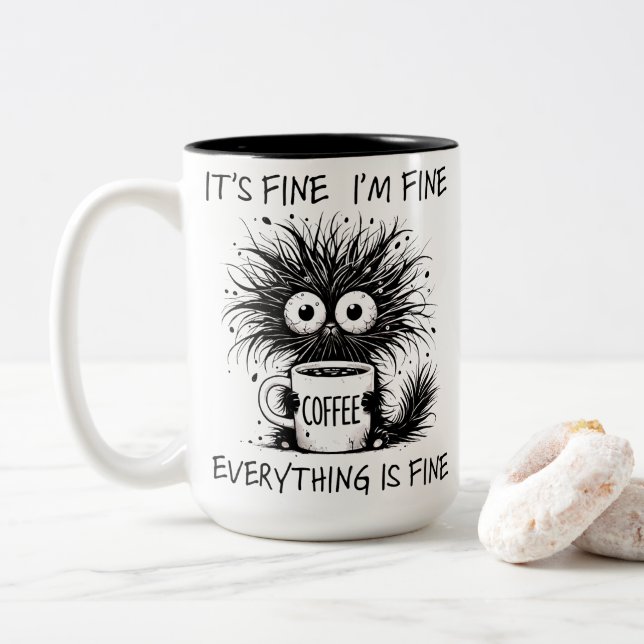 Caneca De Café Em Dois Tons Funny Tired Coffee Monster Everything Fine (Com Donut)