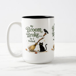 Caneca De Café Em Dois Tons Funny Witch Broom Broke Black Cat Halloween