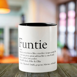 Caneca De Café Em Dois Tons Funtie, tia, tia, definição moderna de diversão