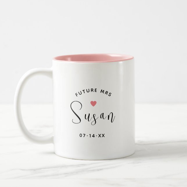 Caneca De Café Em Dois Tons Futuro Casamento do Nome do Script Preto Personali (Esquerda)