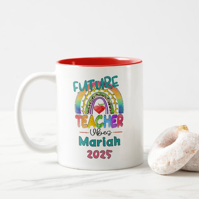 Caneca De Café Em Dois Tons Futuro Professor Personalizado  (Com Donut)