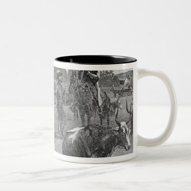 Caneca De Café Em Dois Tons Gado em uma cerca do milho de Kansas (Direita)