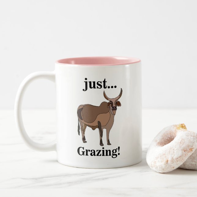 Caneca De Café Em Dois Tons Gado Zebu Vaca Animal (Com Donut)