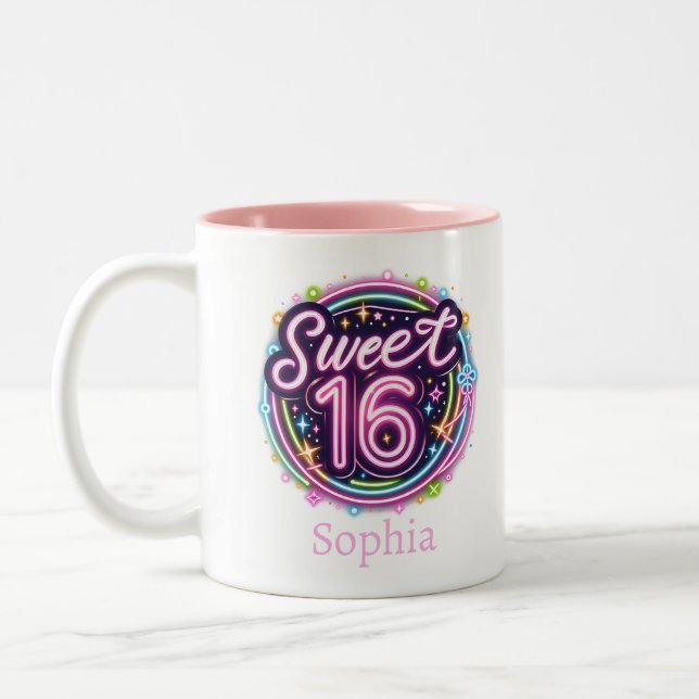 Caneca De Café Em Dois Tons Galactic Sweet 16 - Customizable Birthday (Esquerda)