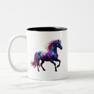 Caneca De Café Em Dois Tons Galaxy Neon Horse Art - Fantasia Espacial Vibrante