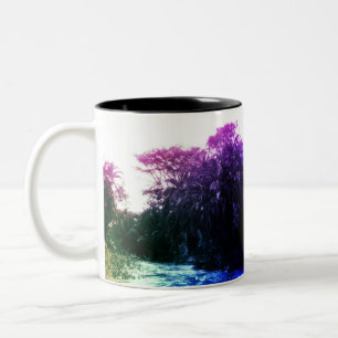 Caneca De Café Em Dois Tons Galeria de Rio Colorida Floresta Vintage Tropical