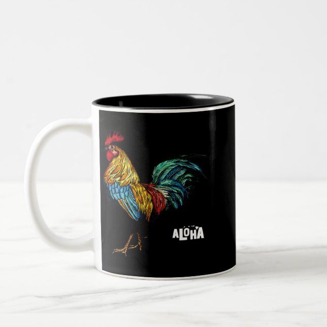 Caneca De Café Em Dois Tons galinha-galo hawaii aloha hawaiian 157 (Esquerda)