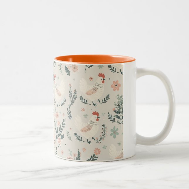 Caneca De Café Em Dois Tons Galinha no Jardim (Direita)