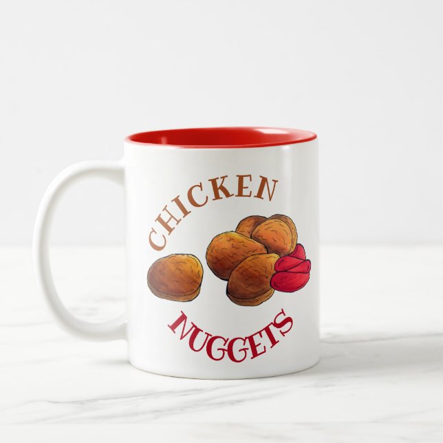 Caneca De Café Em Dois Tons Galinhas Nuggets com Ketchup Comida Foodie (Esquerda)