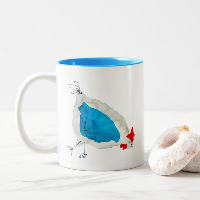 Caneca De Café Em Dois Tons Galininhas fofas aquarela (Com Donut)