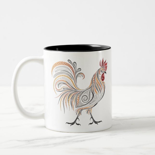 Caneca De Café Em Dois Tons Galo Boho (Esquerda)