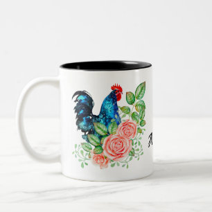 Caneca De Café Em Dois Tons Galo com Flores Personalizadas