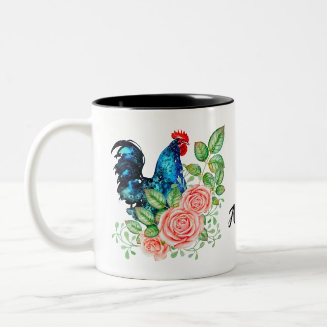 Caneca De Café Em Dois Tons Galo com Flores Personalizadas (Esquerda)