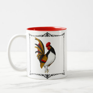 Caneca De Café Em Dois Tons Galo de Fazenda Rústica Francês Vermelho Preto Dou