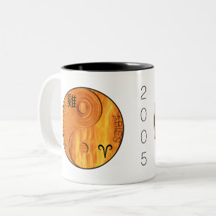 Caneca De Café Em Dois Tons Galo de Madeira 1945 2005 Fire Aries zodiac Aniver